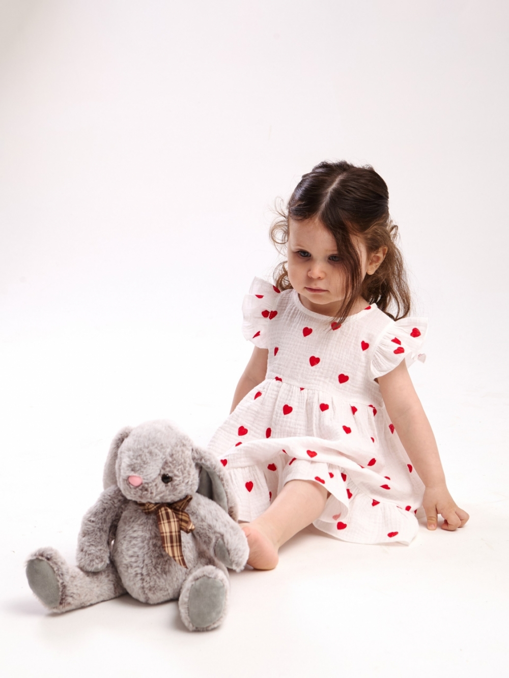 342-КС. Платье детское из муслина, хлопок 100%, красное сердце, р. 98,104,110,116