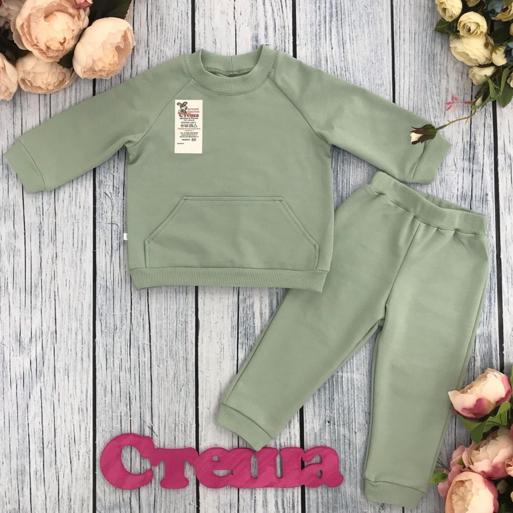 312-ОЛ. Свитшот+ Штаны , хлопок 70%, 25% ПЭ, 5% лайкра, 2 нитка петля без начеса, олива 98,104,110,116