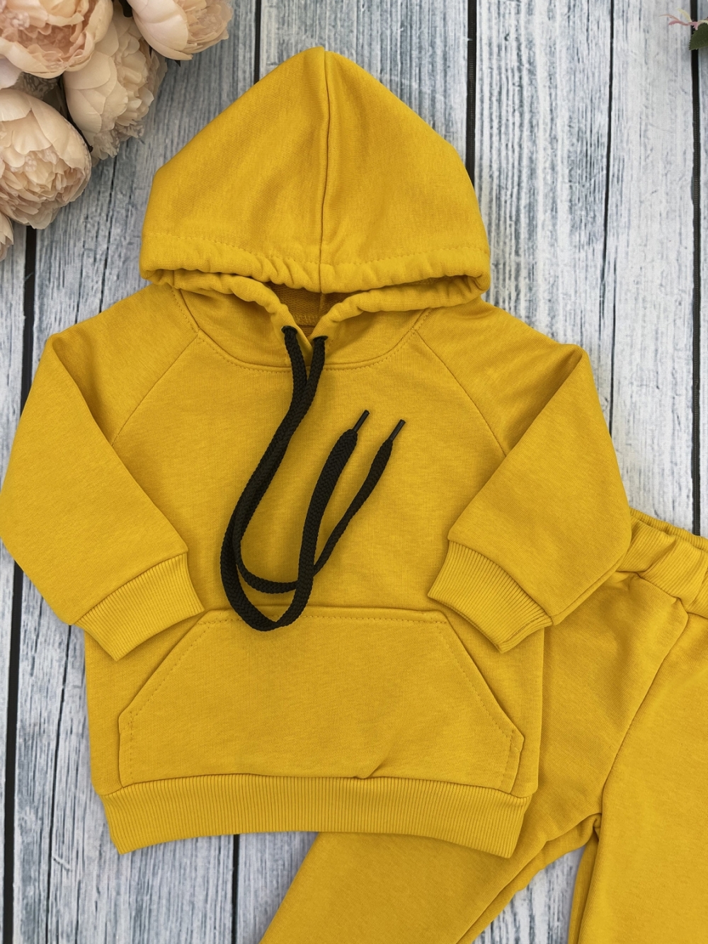 311-А. Свитшот с капюшоном + Штаны, хлопок 65%, 35% ПЭ, 3-х нитка ( без начеса) апельсин 98,104,110,116