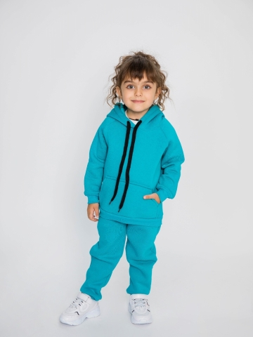 296-Б. Свитшот с капюшоном + Штаны, хлопок 65%, 35% ПЭ, 3-х нитка (начес) бирюза 80,86,92