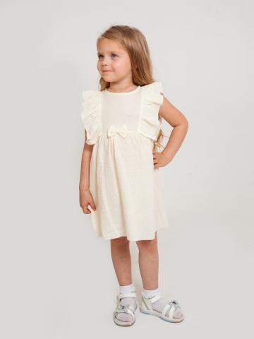 Купить 322-СЛ. Платье из муслина детское, хлопок 100% сливочный, р. 98,104,110,116 в Будённовске