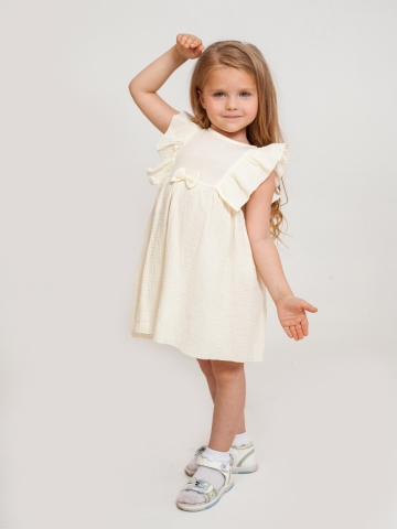 Купить 322-СЛ. Платье из муслина детское, хлопок 100% сливочный, р. 74,80,86,92 в Будённовске