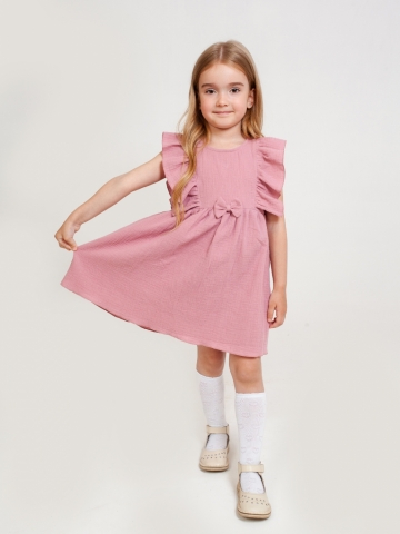 Купить 322-ПУ Платье из муслина детское, хлопок 100% пудра, р. 74,80,86,92 в Будённовске