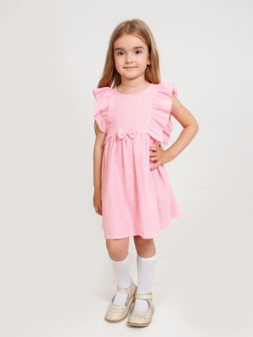 Купить 322-Р. Платье из муслина детское, хлопок 100% розовый, р. 74,80,86,92 в Будённовске