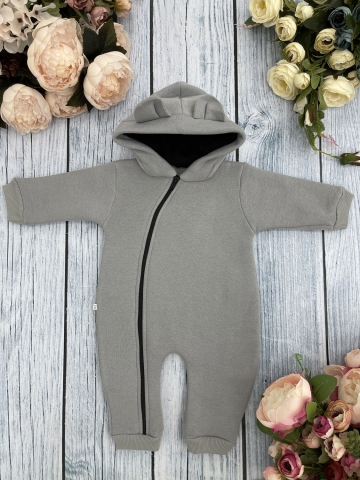 Купить оптом 308-СЕР. Комбинезон с капюшоном, хлопок 65%, 35% ПЭ, 3-х нитка с начесом + интерлок 62,68,74,80 в Будённовске