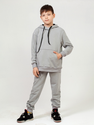 311-ГР. Свитшот с капюшоном + Штаны, хлопок 65%, 35% ПЭ, 3-х нитка ( без начеса) графит 146,152,158
