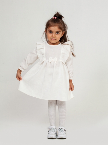 Купить 321-МО. Платье из муслина детское, хлопок 100% молочный, р. 74,80,86,92 в Будённовске