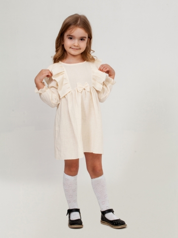 Купить 321-СЛ. Платье из муслина детское, хлопок 100% сливочный, р. 98,104,110,116 в Будённовске