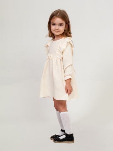 Купить 321-СЛ. Платье из муслина детское, хлопок 100% сливочный, р. 74,80,86,92 в Будённовске