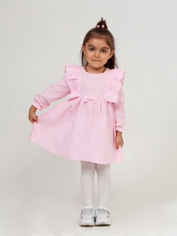 Купить 321-Р. Платье из муслина детское, хлопок 100% розовый, р. 74,80,86,92 в Будённовске